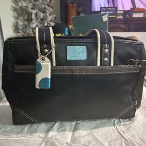 Coach Vintage black striped nylon satin purse